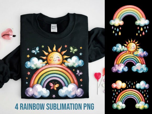 4 Boho Rainbow Sublimation PNG Graphics