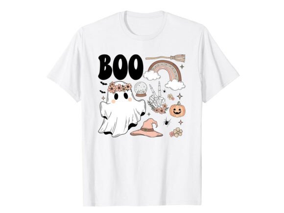 Boo Ghost Rainbow Halloween T-Shirt Graphics