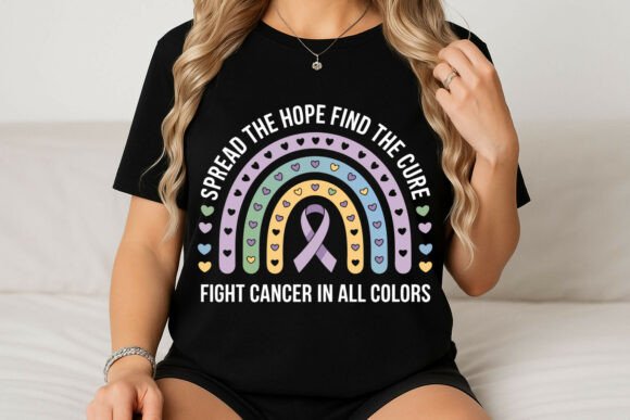 Cancer Awareness Rainbow with Ribbon Graphics