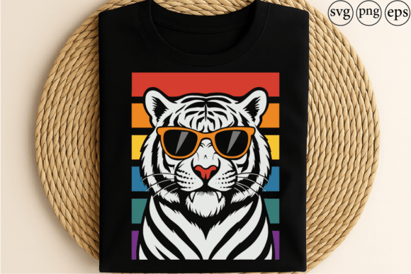 Cool Tiger with Sunglasses Retro Rainbow Graphics