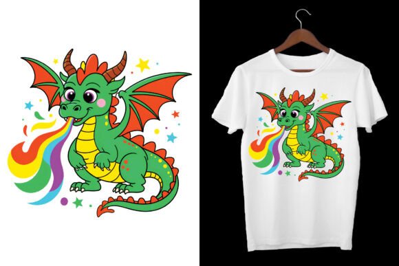 Cute Cartoon Dragon Rainbow Fire T-shirt