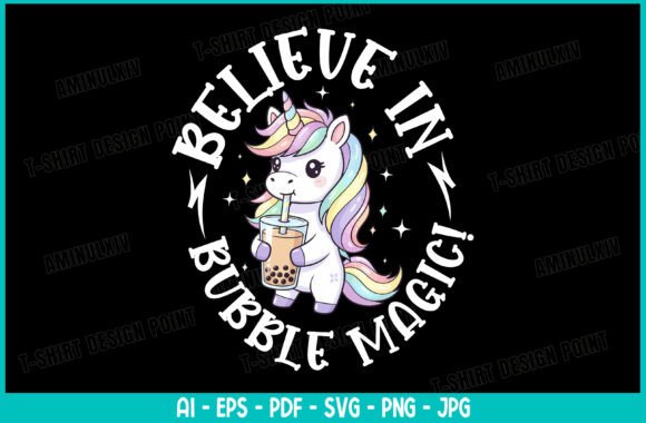 Cute Unicorn Boba Tea T-shirt Design