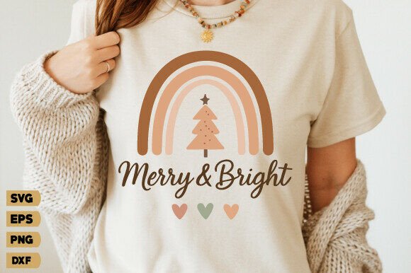 Merry Bright Png, Boho Christmas SVG