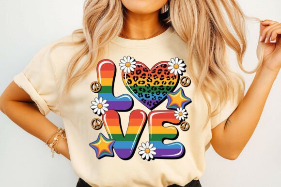 Rainbow Love Design with Heart Flowers