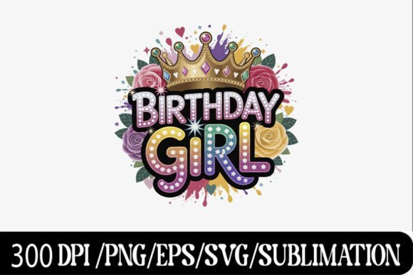 Sparkly Birthday Girl Crown SVG for Graphics & T-Shirt Designs