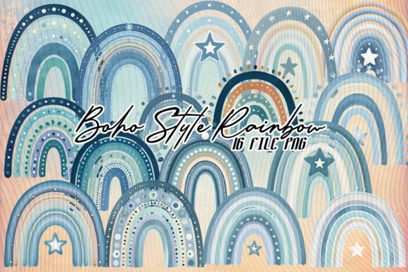 Vintage Blue Boho Rainbow Clipart Shirt Graphics