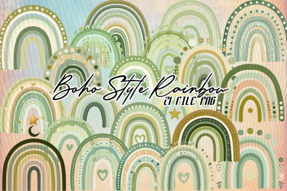 Vintage Green Boho Rainbow Clipart Shirt Graphics